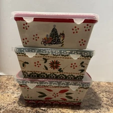 3 Christmas Loaf Pan Poinsettia Old World Temptations Oven Ware 12 oz.