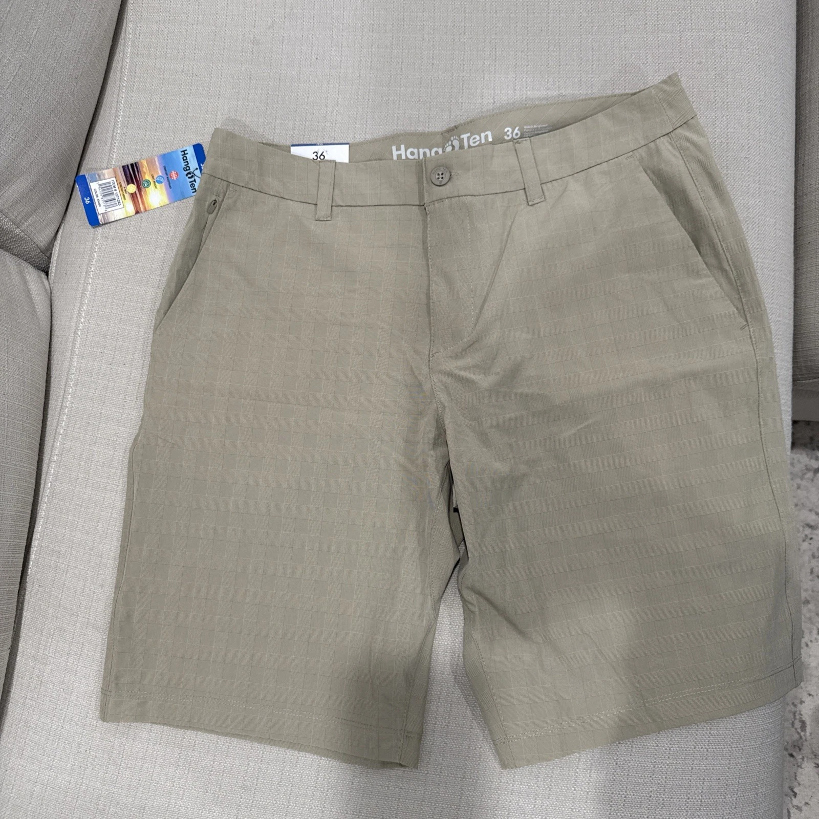 Men's Hang Ten Stretch Quick Dry Lightweight Comfort Shorts Tan Size 36 New