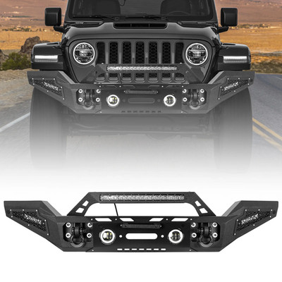 SUNPIE Black Steel Front Bumper for 07-26 Jeep Wrangler JK/JL 4xe & Gladiator JT