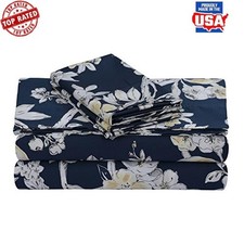 Queen Bed Sheet Set 300TC Soft Cotton Sateen Floral Print Extra Deep Pockets New