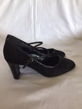 NEXT Black Suede Snake Skin Trim Block High Heel Mary Jane Shoes Size 7 Wide Fit