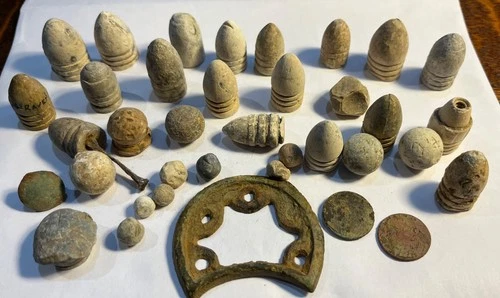 LOT CIVIL WAR RELICS HEEL PLATE BULLETS BUTTONS ENFIELD SHARPS MUSKET  VICKSBURG