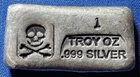 A Prospector Gold & Gems, 1oz .999 Fine Silver,  Skull And Crossbones Bar