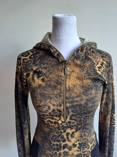 Women's Leopard Print Quarter-Zip Hoodie Sweater Shirt Size XS - Picture 3 of 14