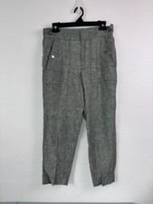 Athleta women's 6 Voyager Linen tapered leg ankle crop pant aspen olive green