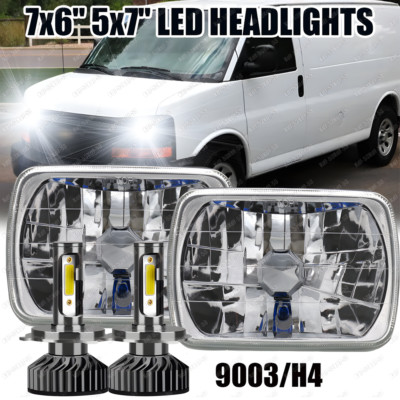 For Chevy Express 1500 2500 3500 Cargo Van 2x 7x6 5x7 LED Headlights Hi/Lo