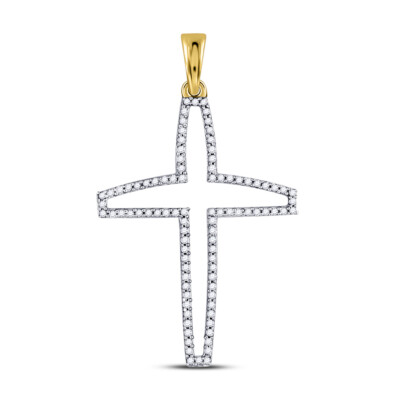 10kt Yellow Gold Mens Round Diamond Cross Outline Pendant 1/4 Cttw Style 149535