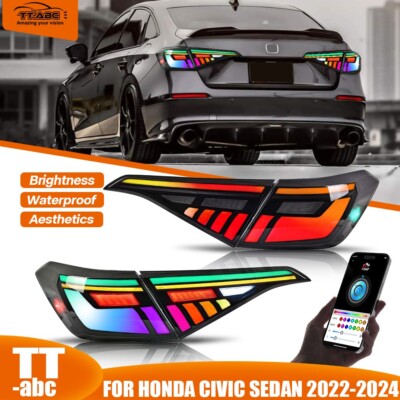 RGB LED Tail Lights for Honda Civic Sedan 2022-2024 11th Start Up Animation Rear
