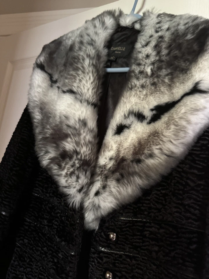 Chaqueta larga Damselle NY de piel sintética negra/blanca para mujer talla L nueva con etiquetas Foto 2 de 4