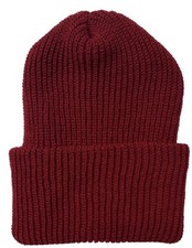 Made in USA Dark Red Warm Knit Roll Watch Cap Knitted Beanie Hat Winter Unisex
