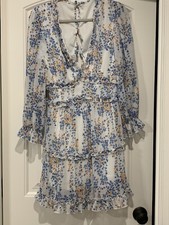 Happy Sailed Women Deep V Dress Cut Out Back Ruffle Layer Swing Cottage Size M