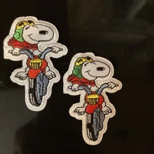 (2) SNOOPY PEANUTS Rides Motorcycle Bike iron on patches Patch Lot  3" X 1.75”
