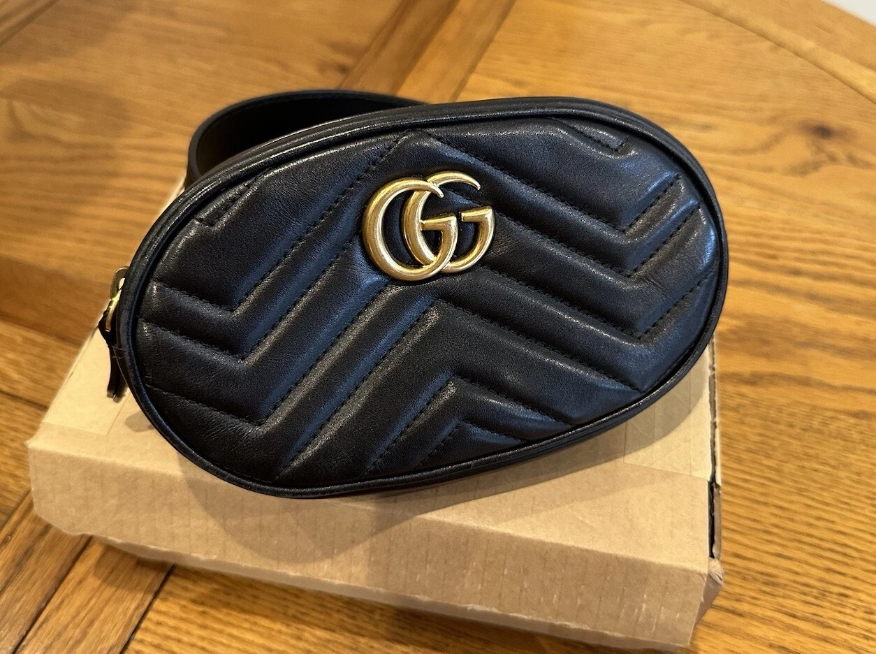 Gucci GG Marmont Chevron Matelasse ceinture / sac boum petit cuir noir 75 cm 30”