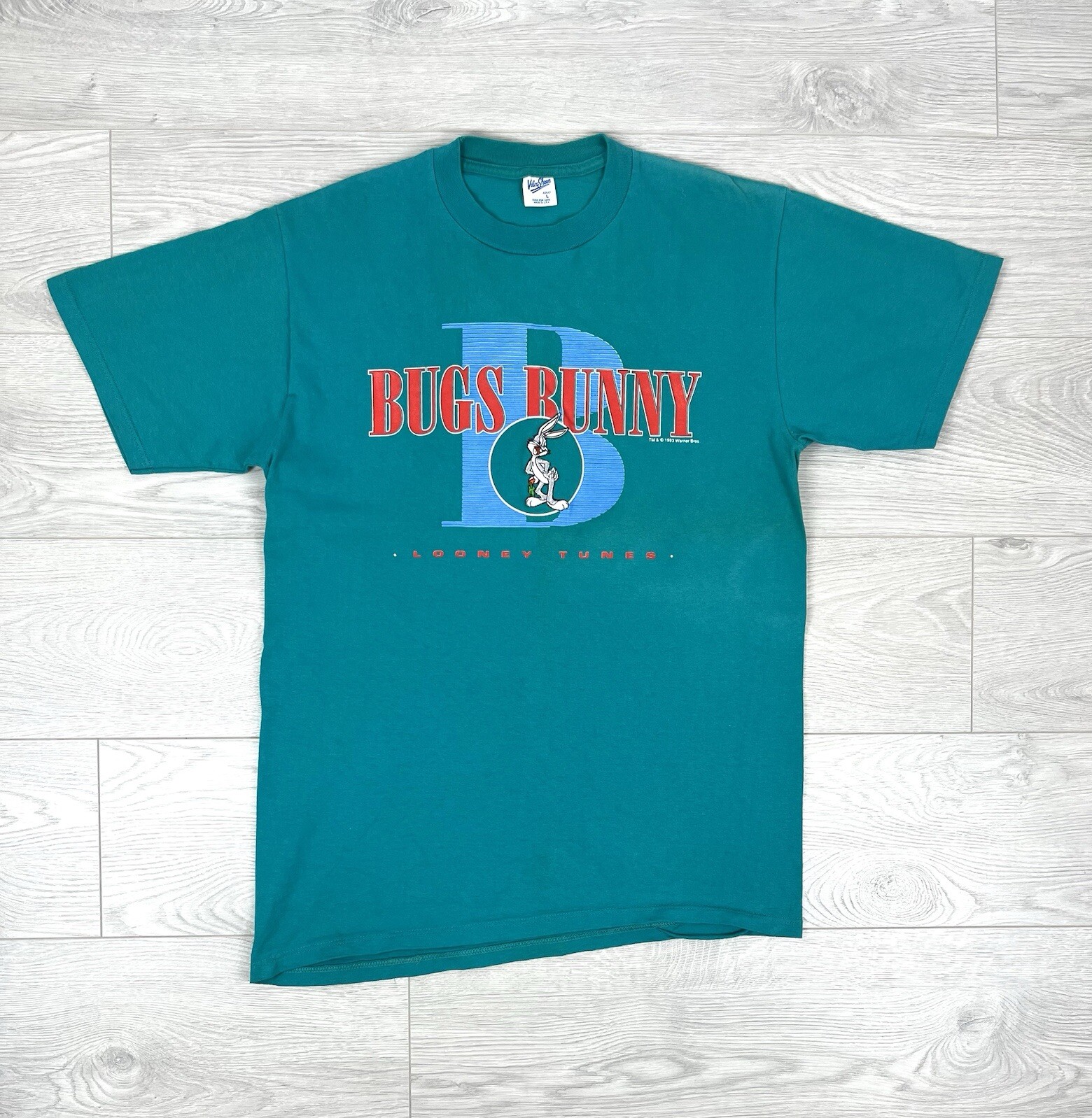 Vintage 1995 Looney Tunes Bugs Bunny Warner Bros Green T-Shirt Size M USA