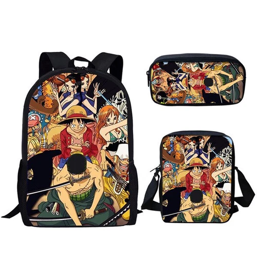 3D Luffy Boy Backpack School Bookbag with Insulated Lunch Bag Pencil Case