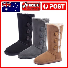 UGG Premium 3-Button Tall Boots Women Men Water Resistant Premium Sheepskin Wool