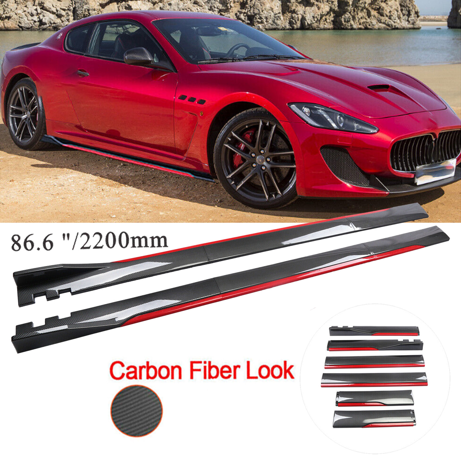 Carbon Fiber Look 86.6" Side Skirt Extension Spoiler Splitter For Maserati Gran