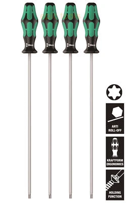 WERA 4 Piece T20-T30 Kraftform Hold Function 300mm Torx Screwdriver Set, 028074