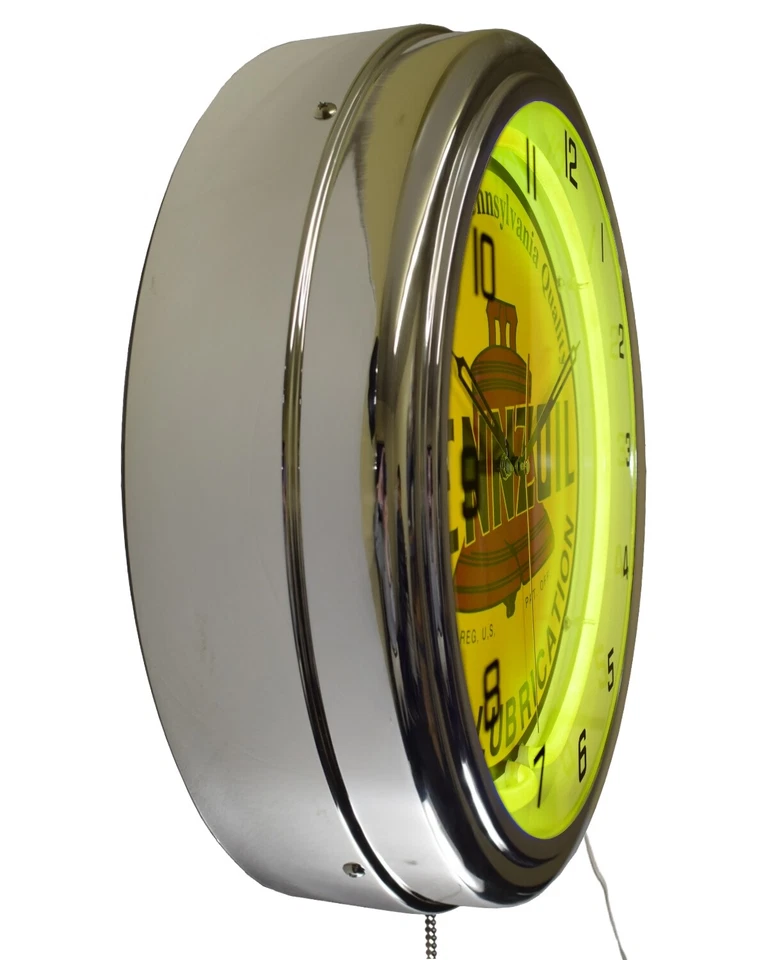 16" PENNZOIL Safe Lubrication Sing Neon Advertising Clock Garage Decor (Yellow) - Image 3 of 4