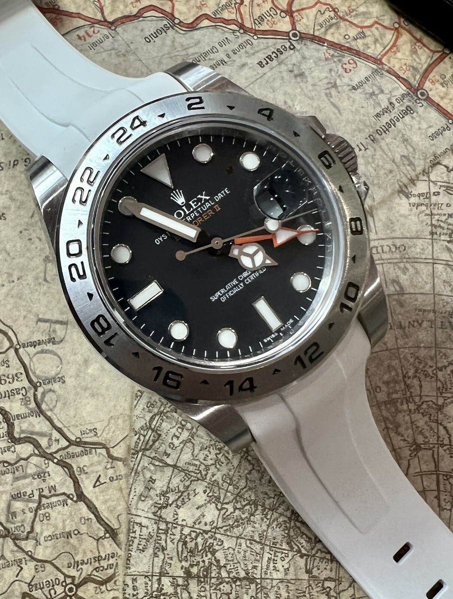 21mm WHITE Vulcanized Caoutchouc rubber Strap 42mm Rolex Explorer
