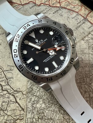 21mm WHITE Vulcanized Caoutchouc rubber Strap 42mm Rolex Explorer