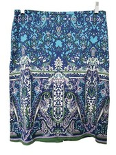 Talbots Petites Blue Paisley Knee Length Cotton Stretch Pencil Skirt Size 8P