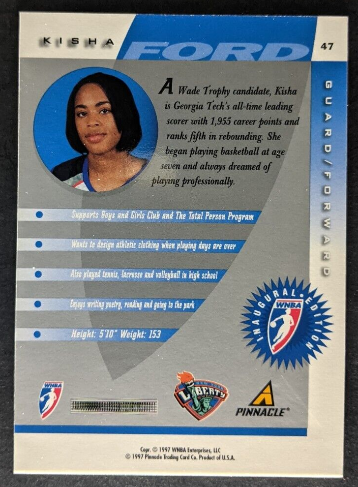 Kisha Ford 1997 Pinnacle Inside WNBA #47 Basketball Card Rookie RC