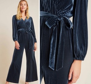 anthropologie blue velvet jumpsuit
