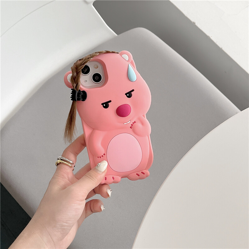 3D Funny Hair Loopy Beaver Silicone Phone Case For iPhone 12 13 14