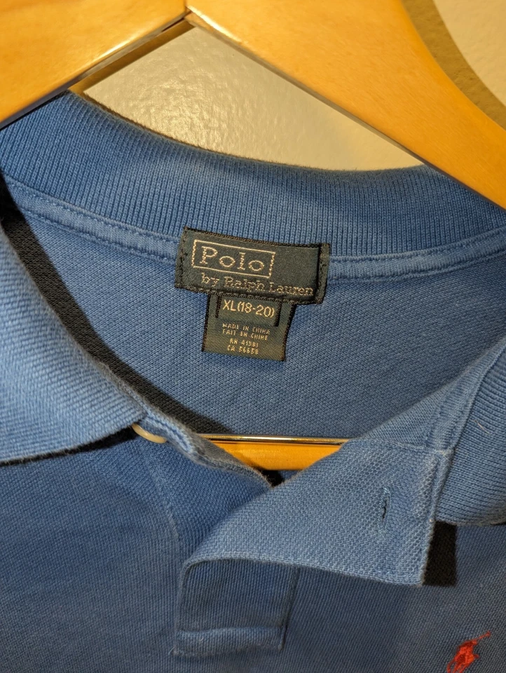 Vintage 90s Boys Polo Ralph Lauren LS XL Shirt Blue - Image 3 of 4