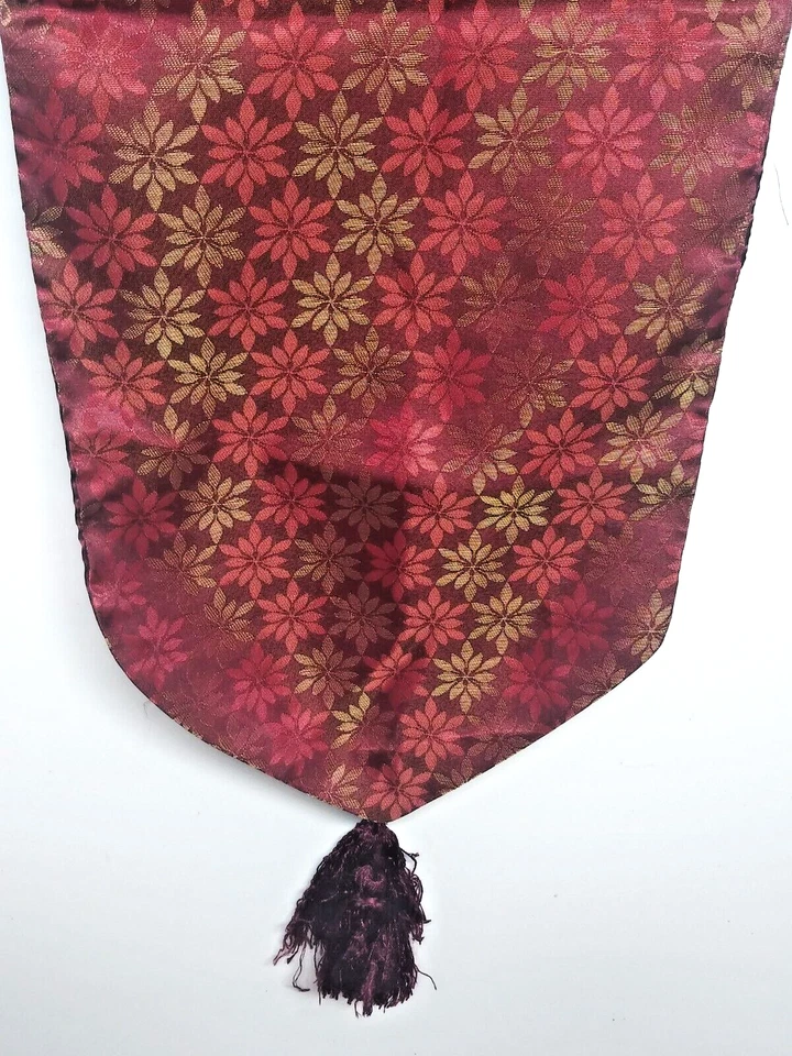 VTG 2002 Table Runner Martha Stewart Burgundy gold floral/snowflake motif 13x82" - Image 3 of 4