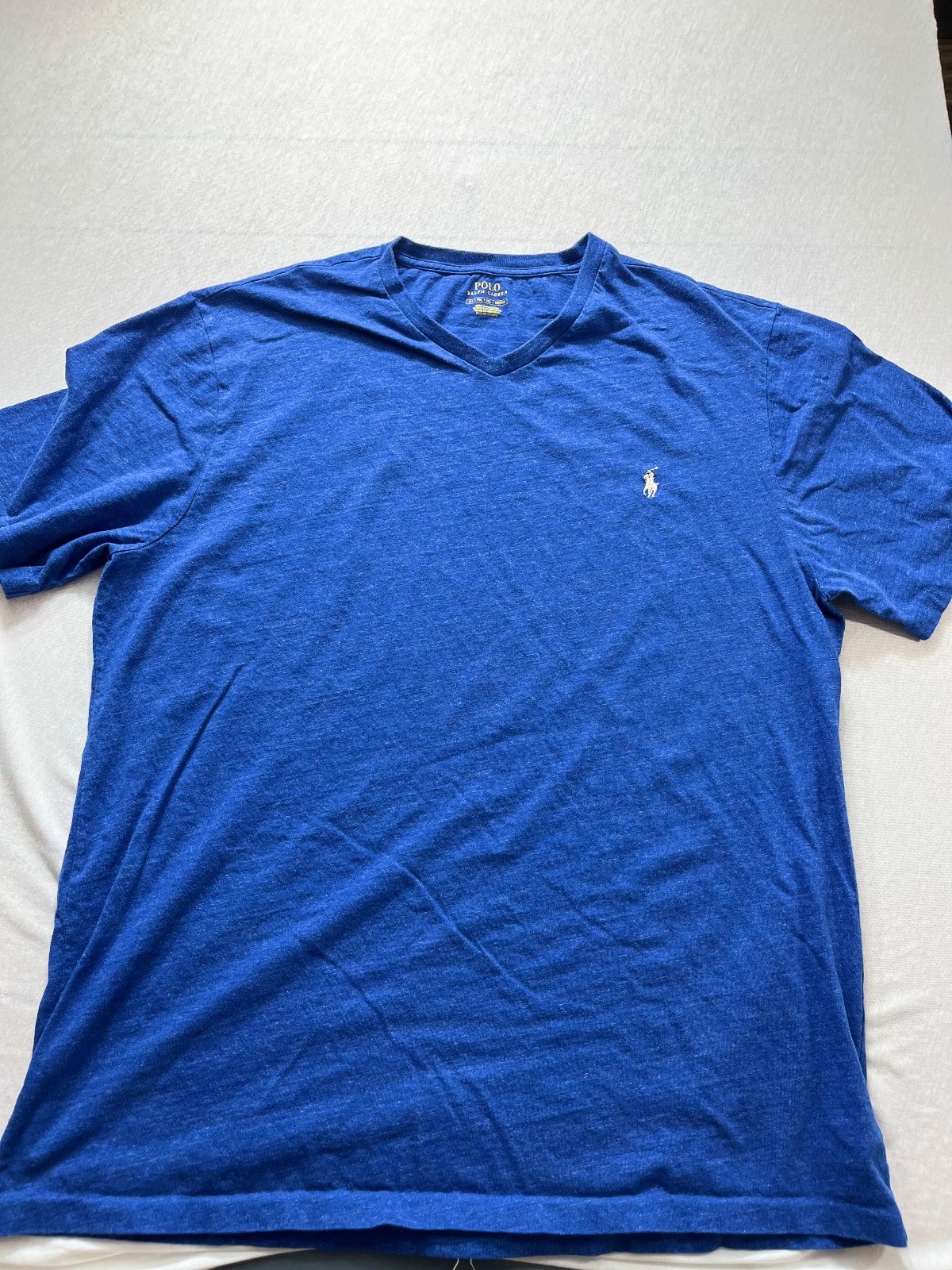 polo ralph lauren v neck t shirt men size XLT color blue 100% cotton