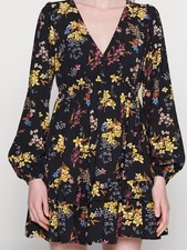 Abercrombie & Fitch Black Floral Babydoll Mini Dress Medium Boho Cottagecore