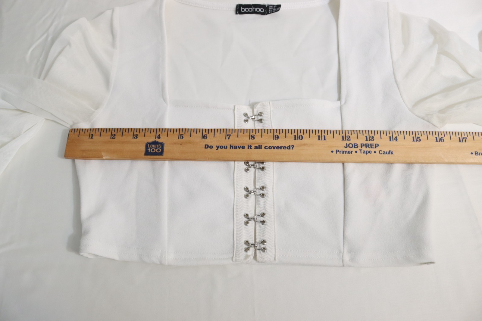 Boohoo White Cropped Top Size 6 Long Sleeve Sheer Arms (41)