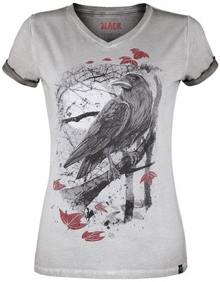 Black Premium by EMP Damen graues T-Shirt mit Rabenprint