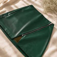 SHEIN Green Faux Leather Mini Skirt Zip Closure Zipper Slit Solid Size S