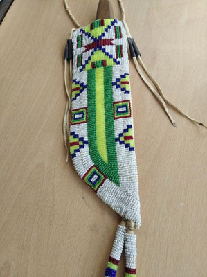 Indian Beaded Knife Cover Native American Sioux Handmade Hide Knife Sheath