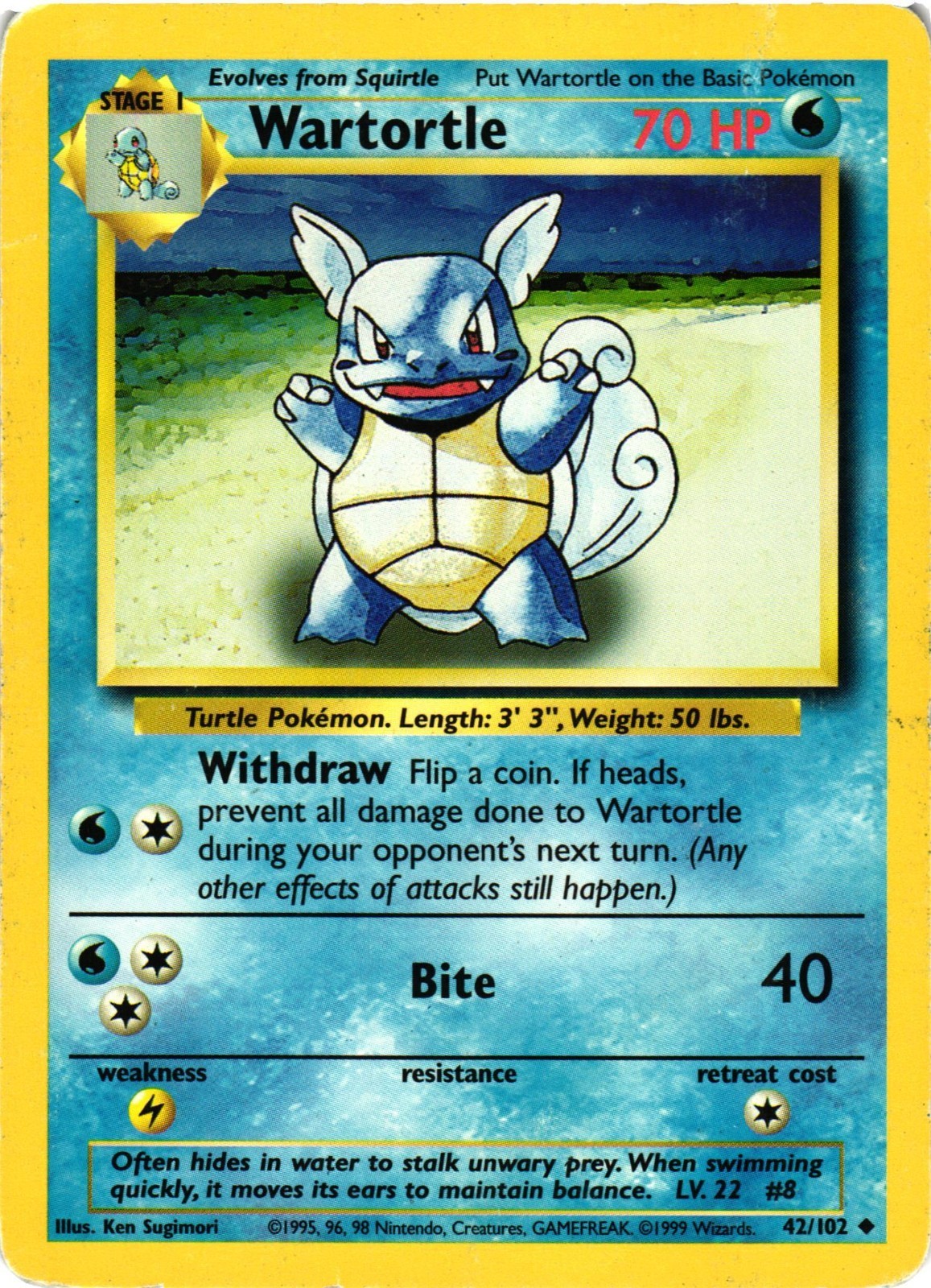 Pokémon TCG Wartortle Base Set 42/102 Regular Uncommon HP