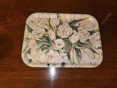 4 Birchwood Trays White Gardenias Flower Mona Svard Sweden  Home Decor 10.5x8in