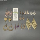 Vintage Art Nouveau Style Bronze Tone Costume Jewelry Pierced Earrings Lot of 11