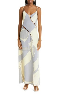 SIR. Adrianna Women's Keyhole Cutout Silk Maxi Slipdress Cesco Print Size 1/US 4