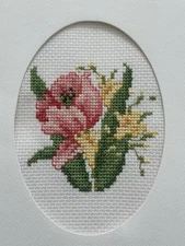 COMPLETED FINISHED CROSS STITCH CARD "PRETTY TULIP”