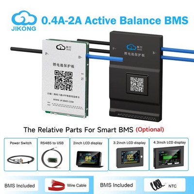 JK BMS 8S-24S 24V-72V 40A-300A Li-ion LiFePo4 BMS w/Active Balance Bluetooth lot