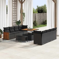 11-Teilige Garten Sofa Set Mit Kissen Schwarz Poly Rattan Akazie