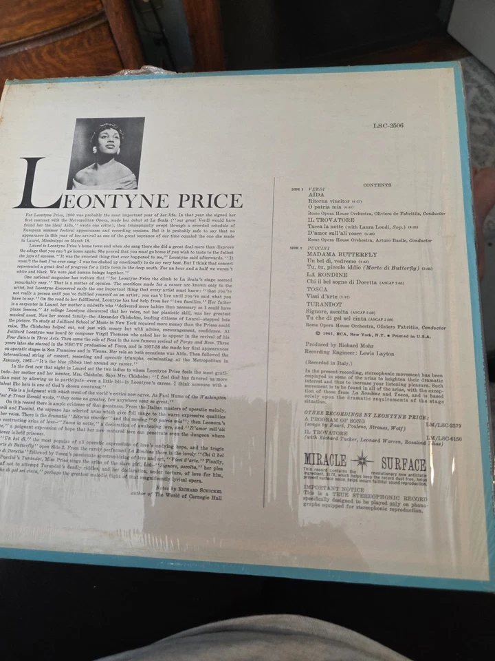 Leontyne Price, Vinyl, Arias From Aida,Il Trovatore, Etc.... RCA 1961,mint - Image 2 of 4