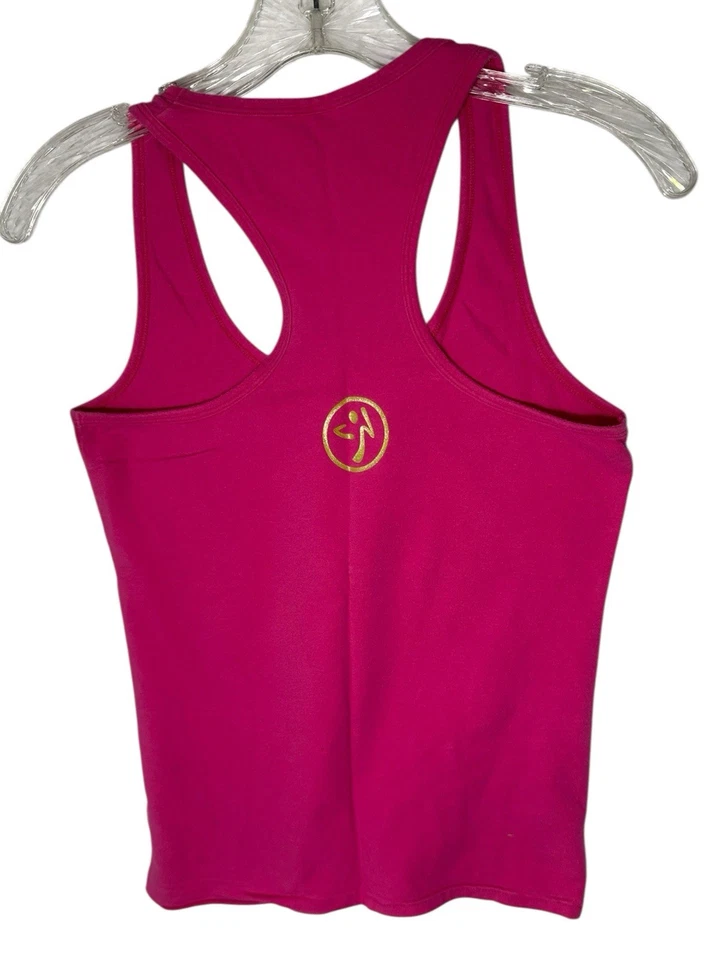 Camiseta sin mangas Zumba para mujer grande con logotipo dorado algodón/spandex Hambre rosa intenso Foto 2 de 4