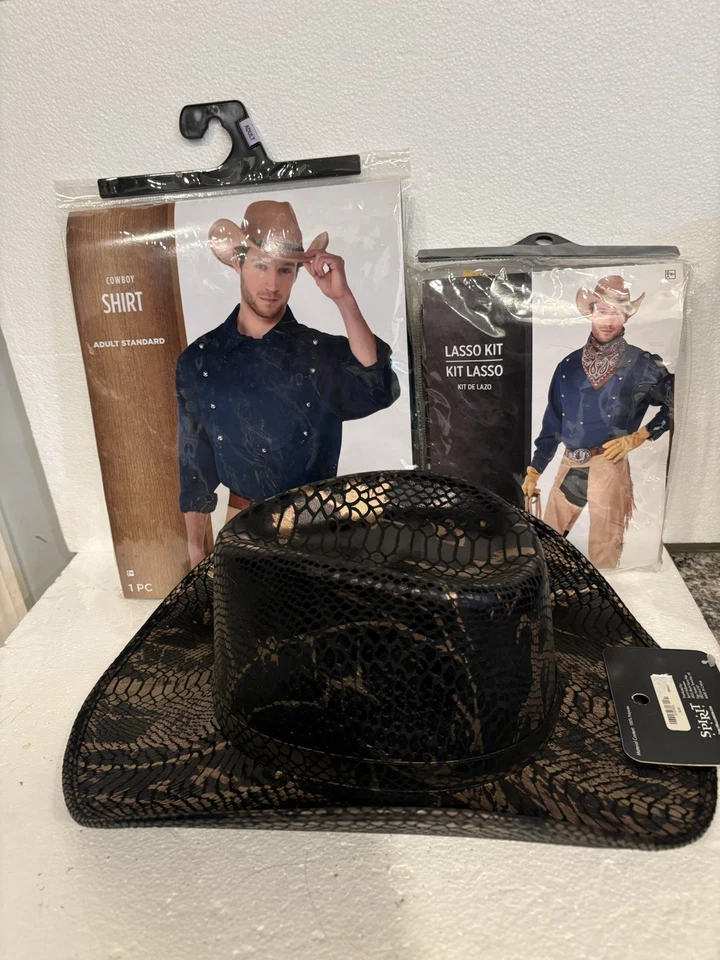 Disfraz de Vaquero Adulto Talla L Incluye Camisa, Sombrero y Lazo Kit Conjunto de 7 Piezas Nuevo Foto 2 de 4