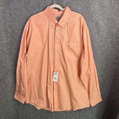NWT Cinch Men's XL Orange White Pinstripe Western Button Down Rodeo Shirt Cowboy