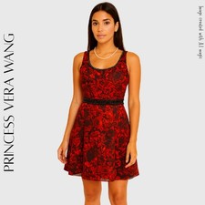 PRINCESS VERA WANG Black & Red Satin Floral Party Dress, Jr 7, NWOT!