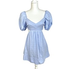 NWT All About May Rey Mini Dress with Cutouts in Blue Size US 2 Puff Sleeves
